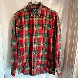 Vtg Ralph Lauren Flannel Shirt Mens Medium Colorful Plaid Custom Fit Long Sleeve